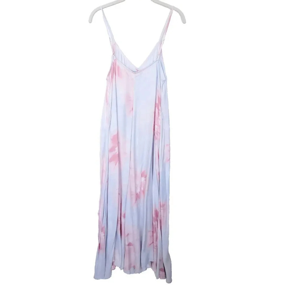 ZARA WOMAN TIE-DYE DRESS Size Medium Pink Blue FLOWING MIDI STRAPPY SATIN Summer - Picture 7 of 16